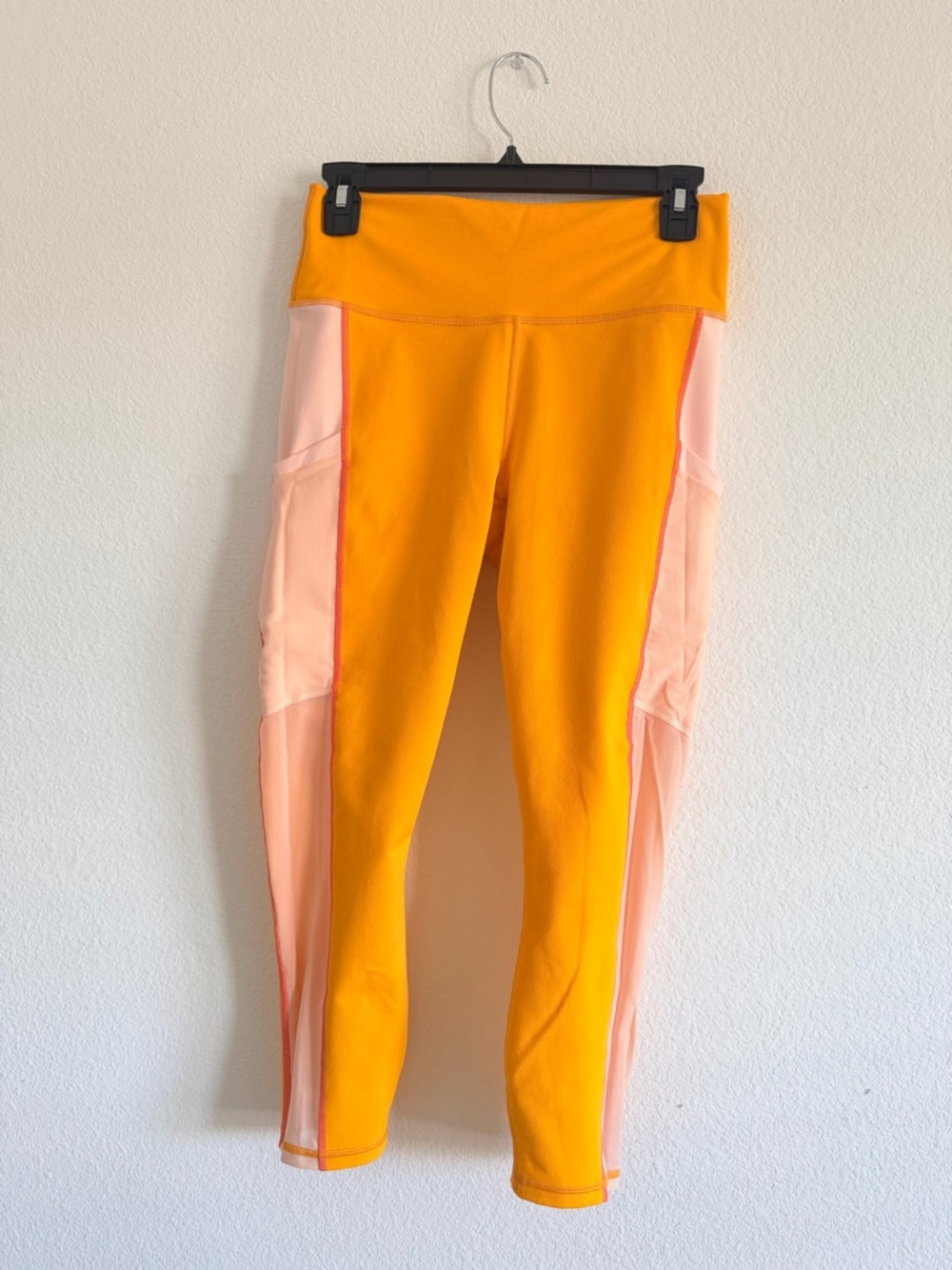 Fabletics Orange High-Waist Leggings with Pink Side Panels